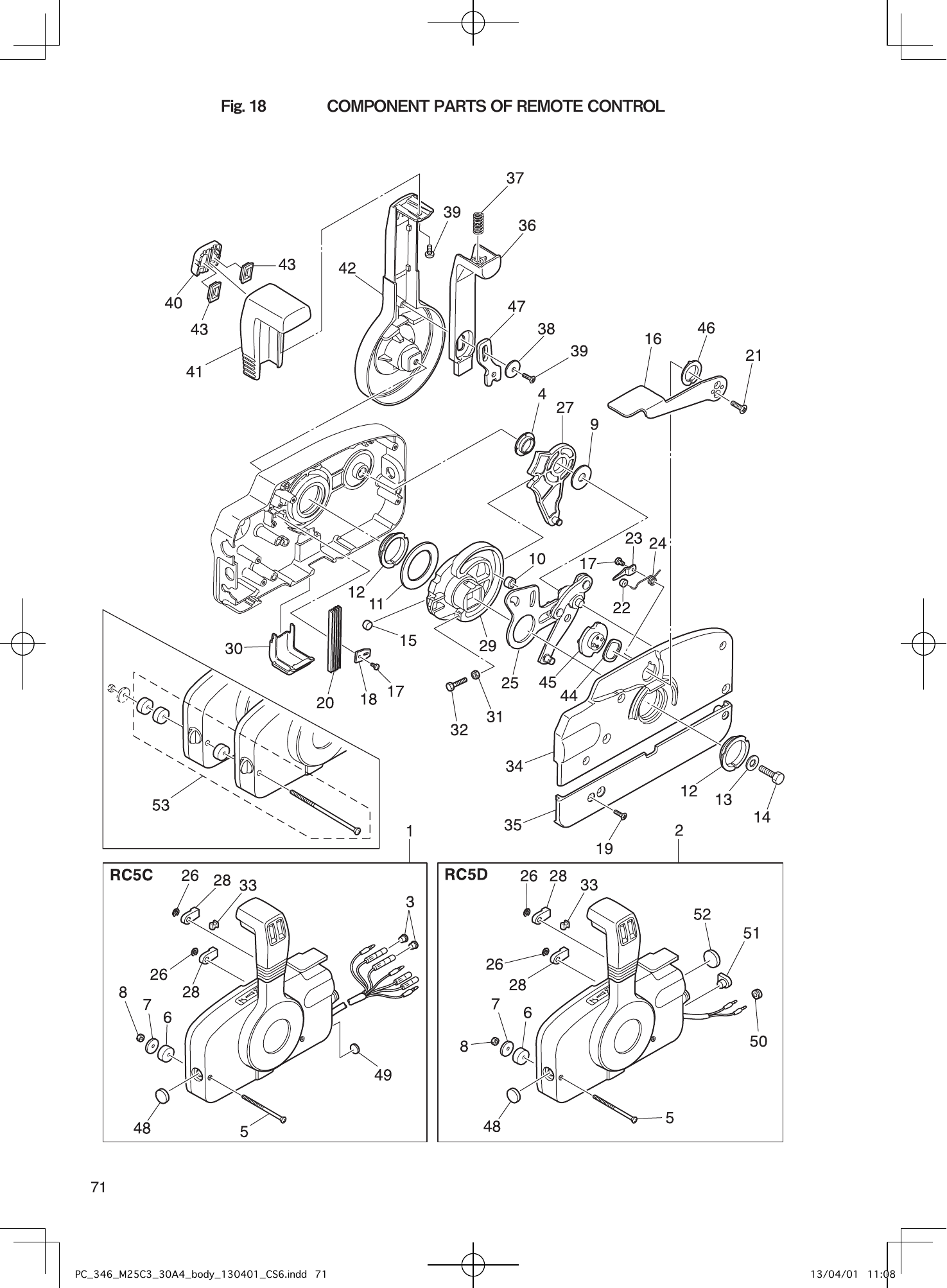 Tohatsu MX25H, M25H, M30H, MX30H, 25JET COMPONENT PARTS OF REMOTE CONTROL parts diagram